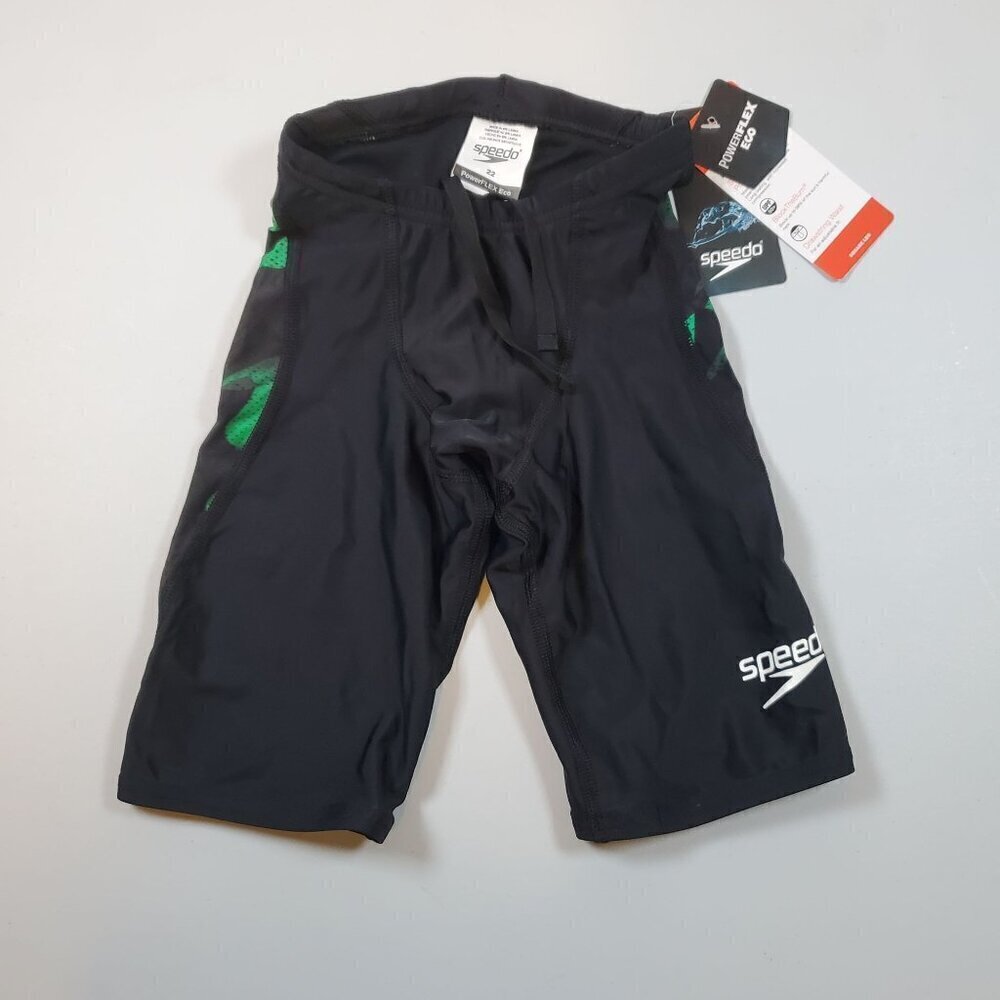 Speedo PowerFLEX Eco Swim Shorts Trunks Drawstring Size 22 Mens NWT Black